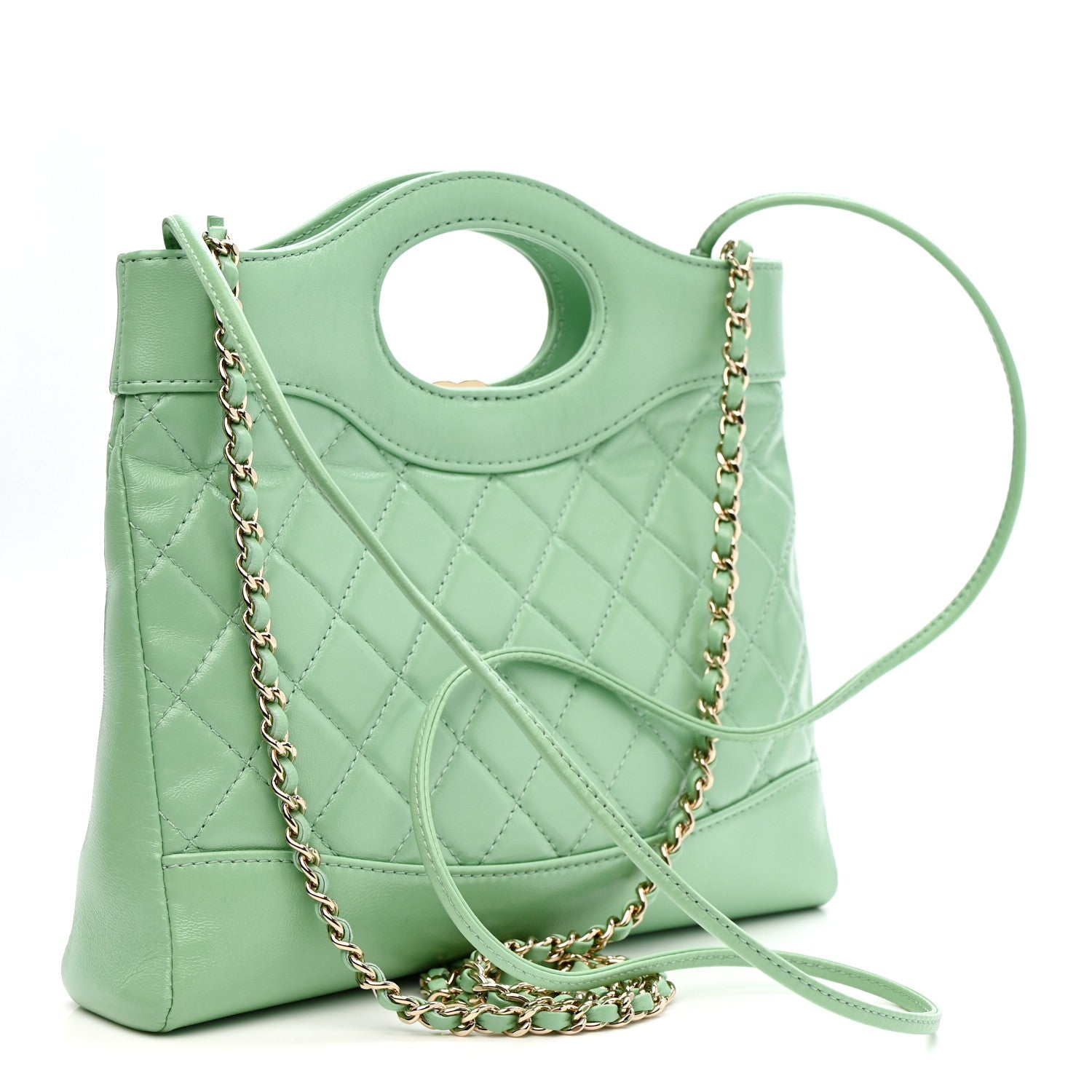 Chanel Shiny Lambskin Quilted Mini 31 Shopping Bag Light Green Light Green 3 of 10