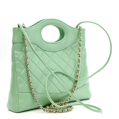 Chanel Shiny Lambskin Quilted Mini 31 Shopping Bag Light Green Light Green 3 of 10