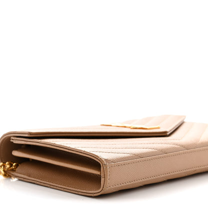 Saint Laurent Grain De Poudre Matelasse Chevron Monogram Chain Wallet Dark Natural 9 of 13