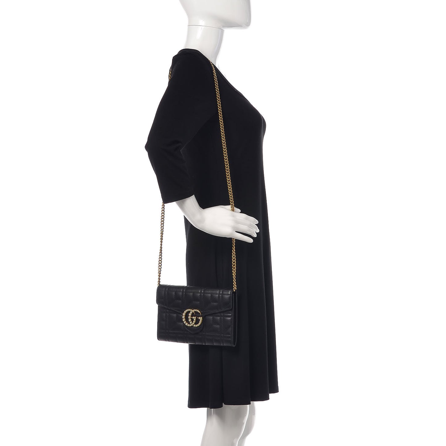 Calfskin Matelasse Mini Pearly GG Marmont Chain Wallet Black