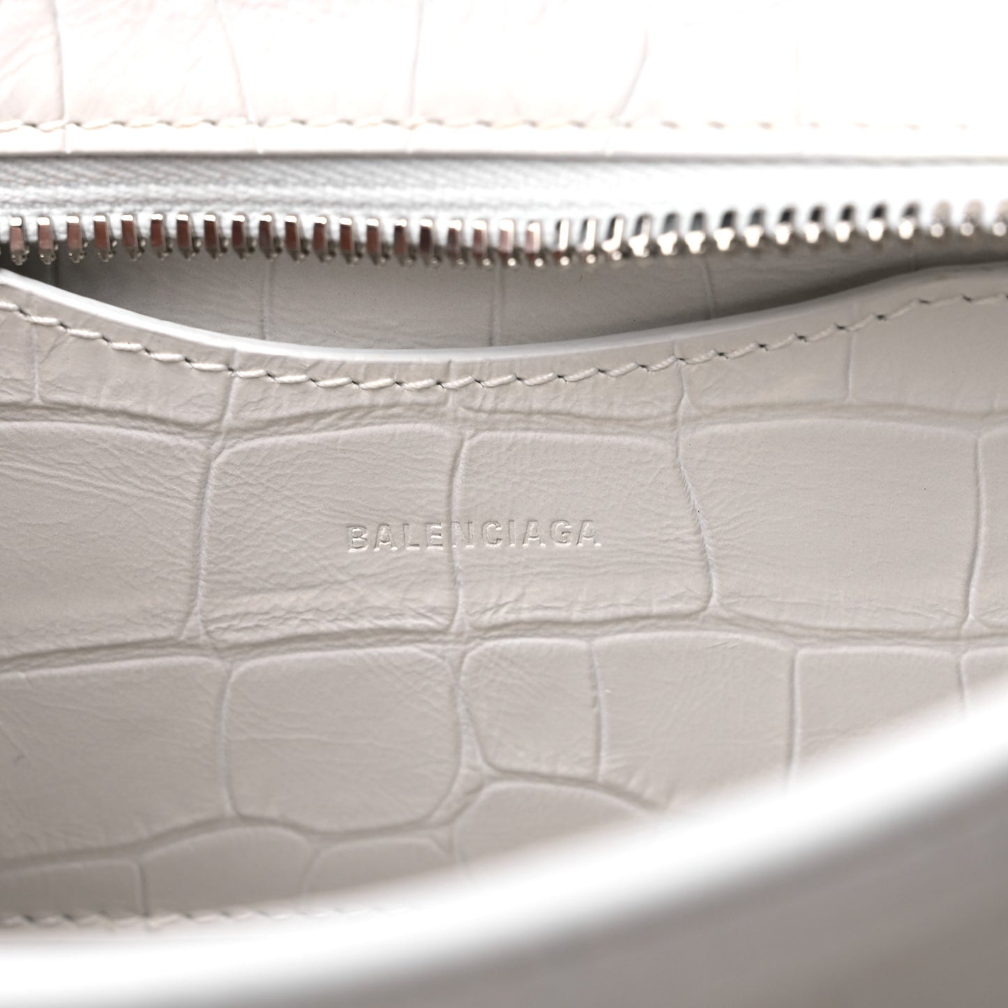 Extra Supple Calfskin Crocodile Embossed Neo Classic Silver Hardware Mini City White