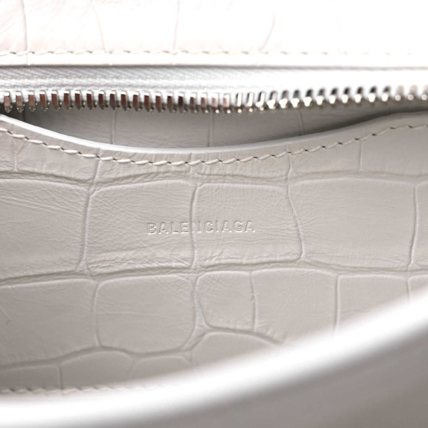 Balenciaga Extra Supple Calfskin Crocodile Embossed Neo Classic Silver Hardware Mini City White 6 of 9