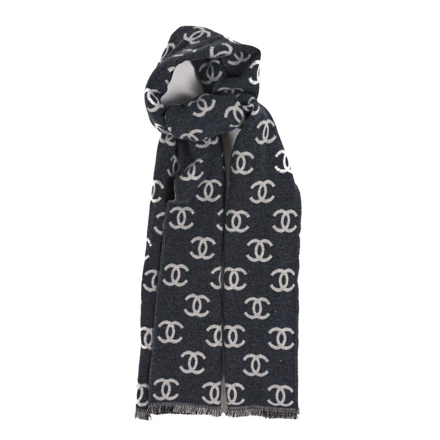 Cashmere Wool CC Scarf Grey White