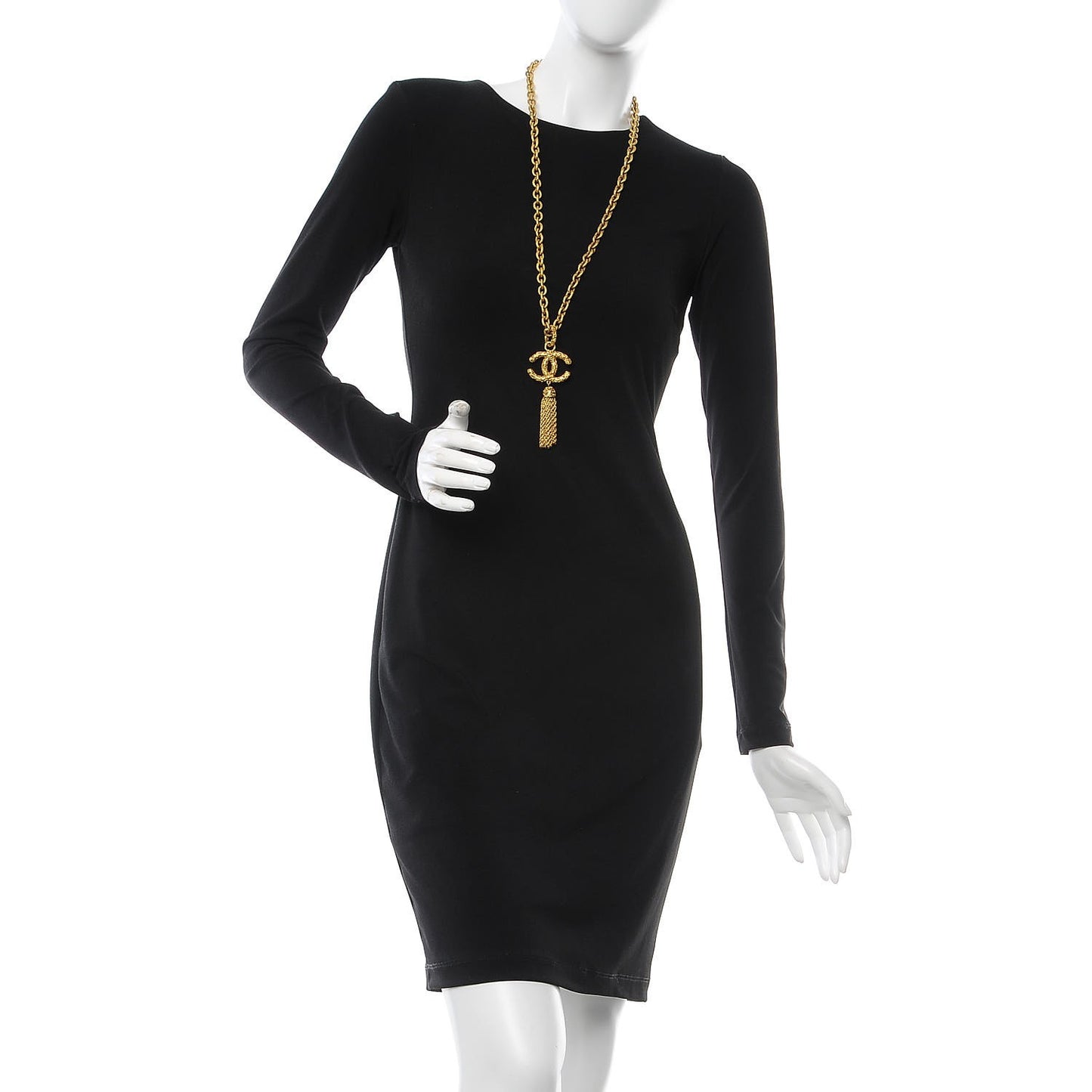 Textured Etruscan CC Tassel Necklace Gold