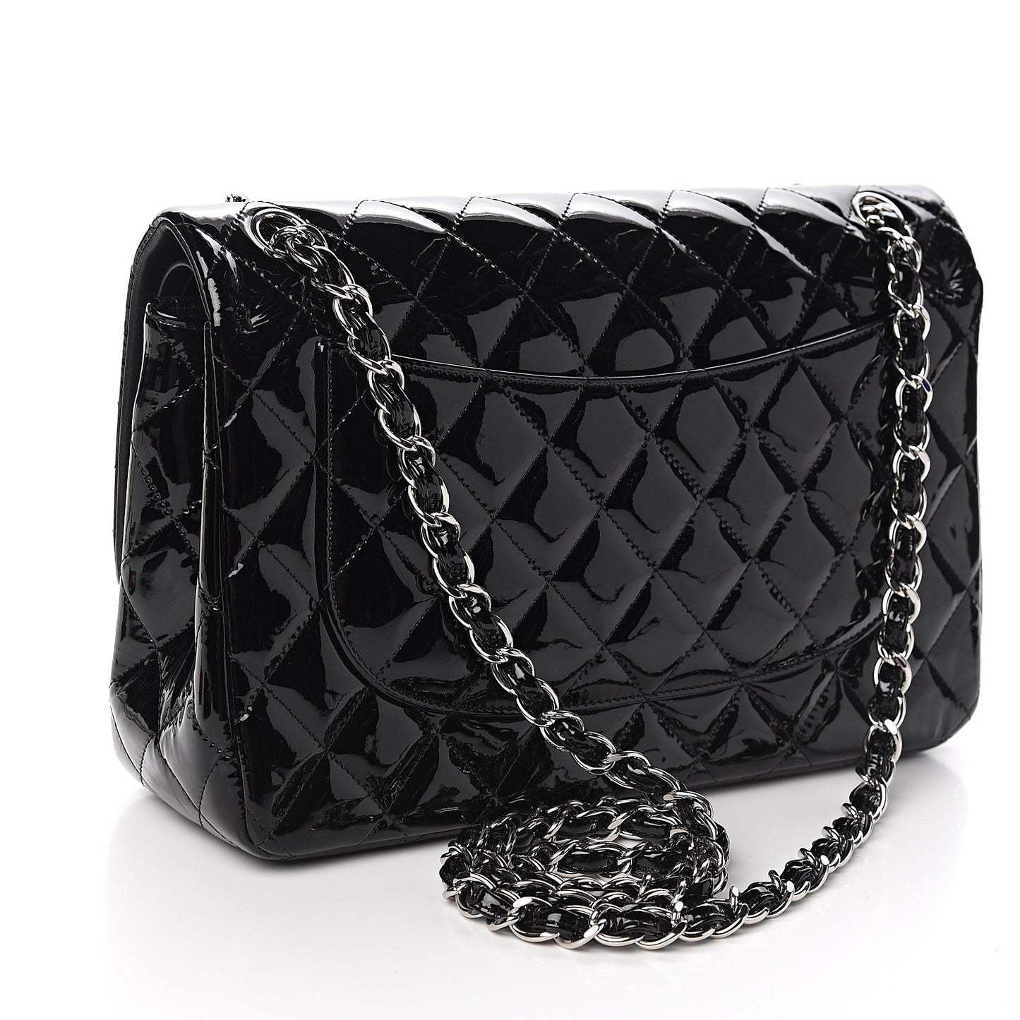 Patent Quilted Jumbo Double Flap Black