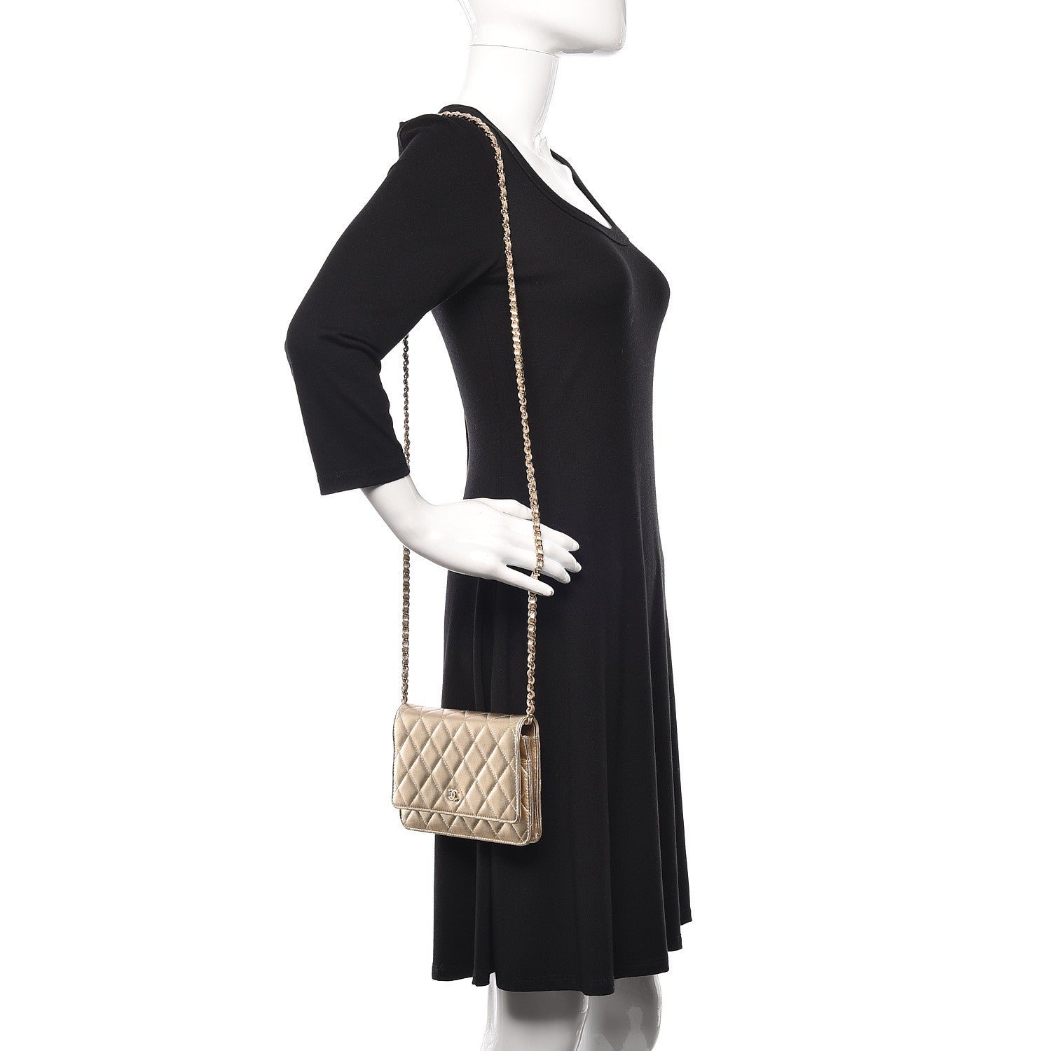Chanel Lambskin Quilted Wallet On Chain WOC Light Gold 2 of 19