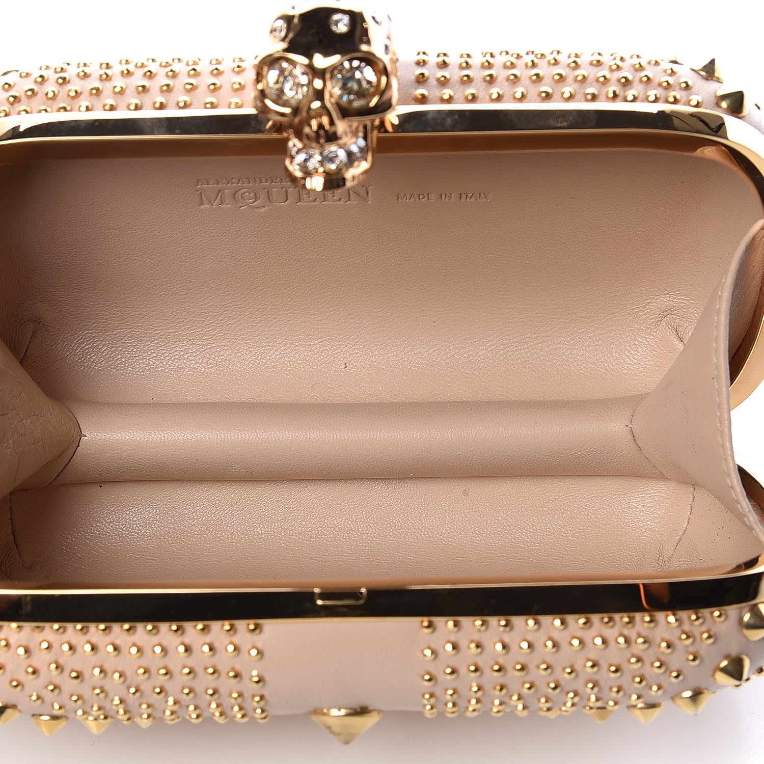 Alexander McQueen Calfskin Studded Britannia Skull Box Clutch Taupe 5 of 11
