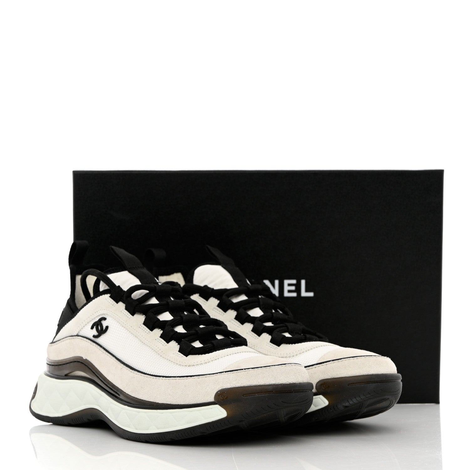 Chanel Velvet Calfskin Mixed Fibers CC Sneakers 39.5 Ivory Black 10 of 10