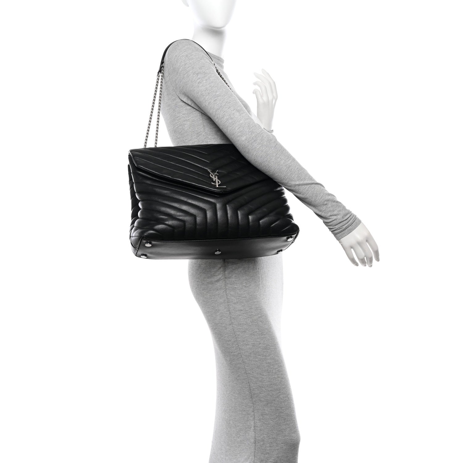 Saint Laurent Calfskin Y Quilted Monogram Large Loulou Chain Satchel Black 2 of 14