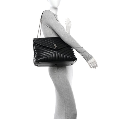 Saint Laurent Calfskin Y Quilted Monogram Large Loulou Chain Satchel Black 2 of 14