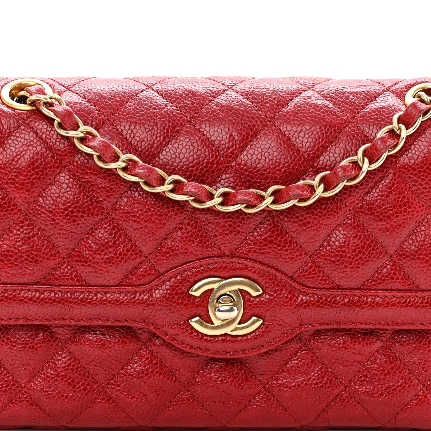 Crumpled Grained Calfskin Small Flap Red