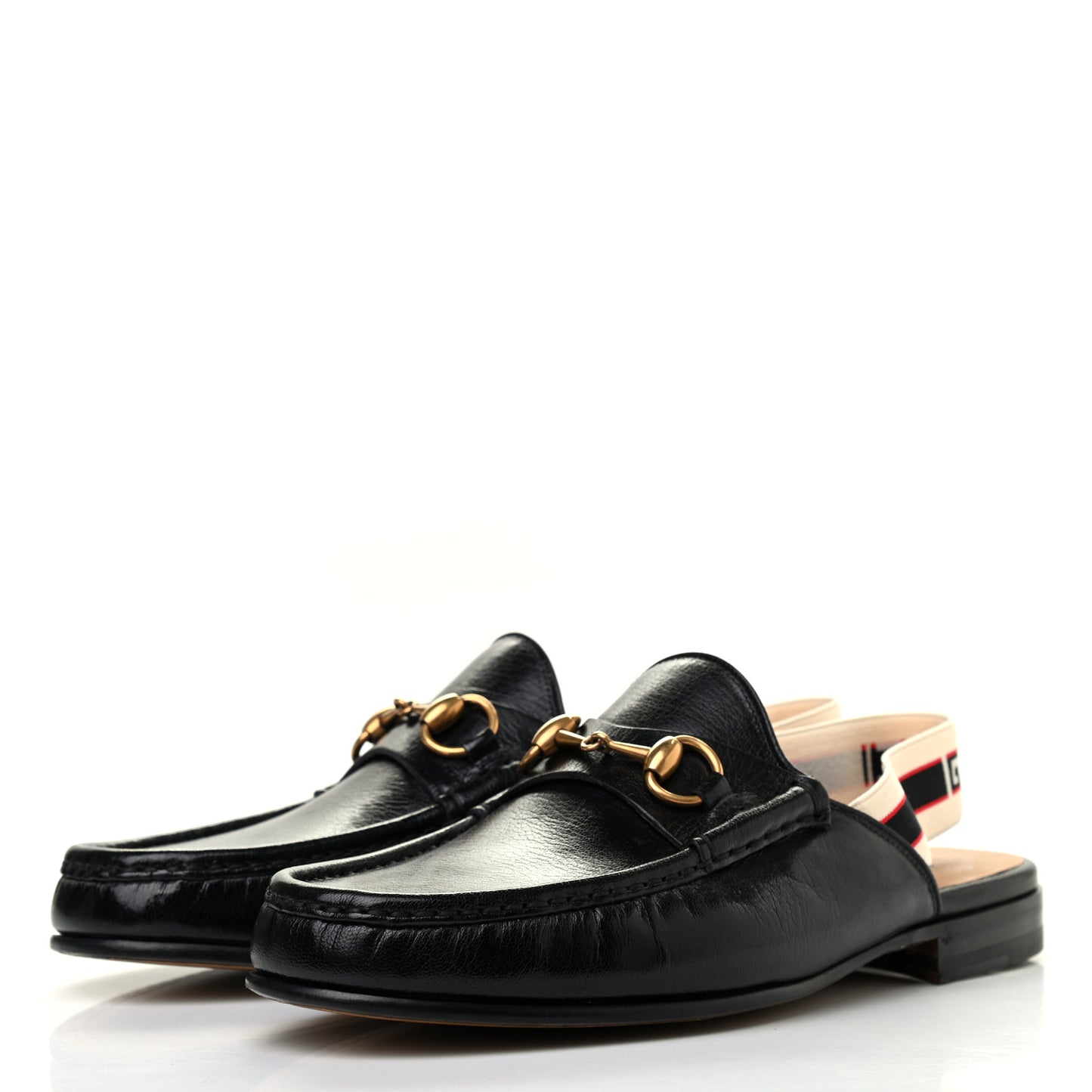 Goatskin Stripe Mens Horsebit Slingback Slippers 8 Black