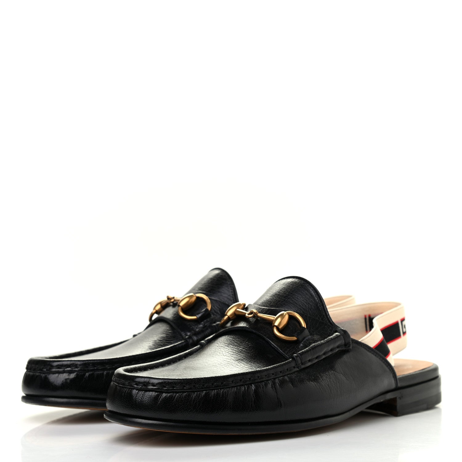 Gucci Goatskin Stripe Mens Horsebit Slingback Slippers 8 Black 3 of 8