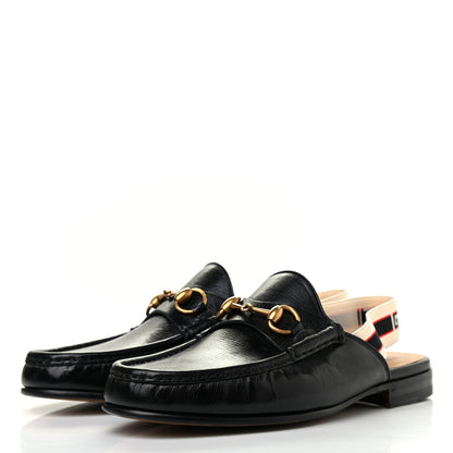 Gucci Goatskin Stripe Mens Horsebit Slingback Slippers 8 Black 3 of 8