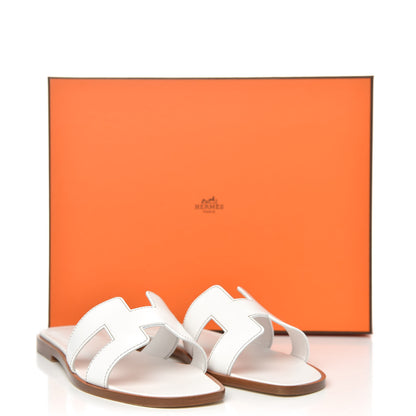 Hermes Box Calfskin Oran Sandals 37 White 8 of 8