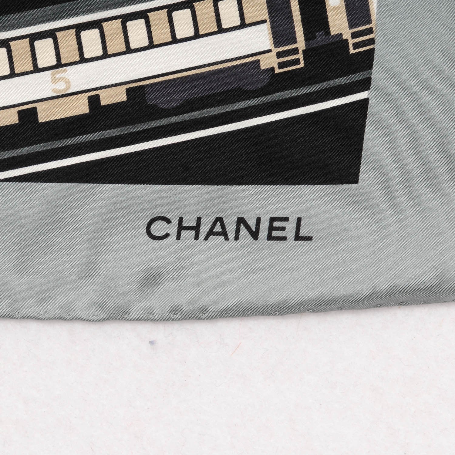 Chanel Silk CC Train Scarf Black Grey 3 of 5