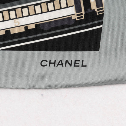 Chanel Silk CC Train Scarf Black Grey 3 of 5
