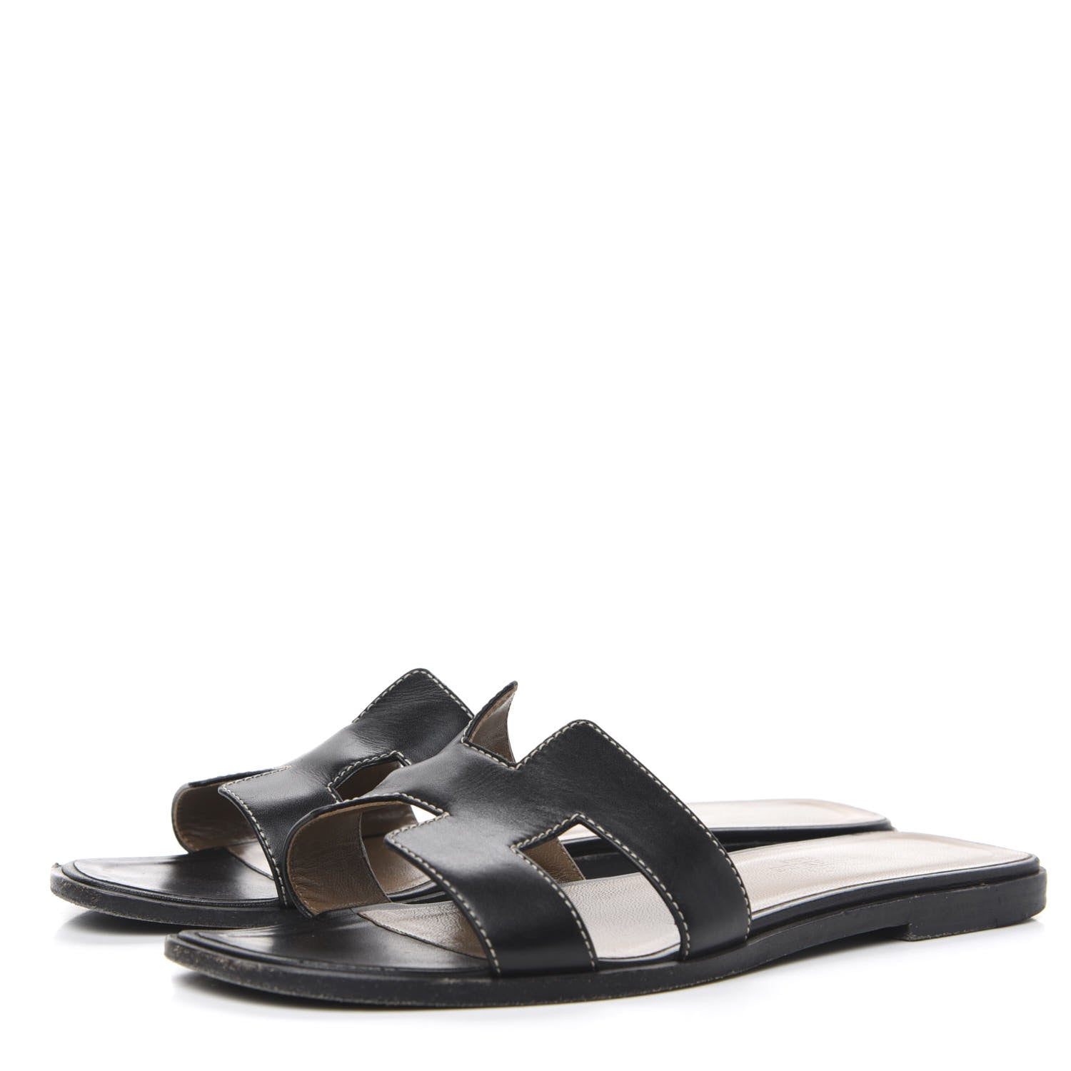 Hermes Box Calfskin Oran Sandals 37.5 Black 3 of 9