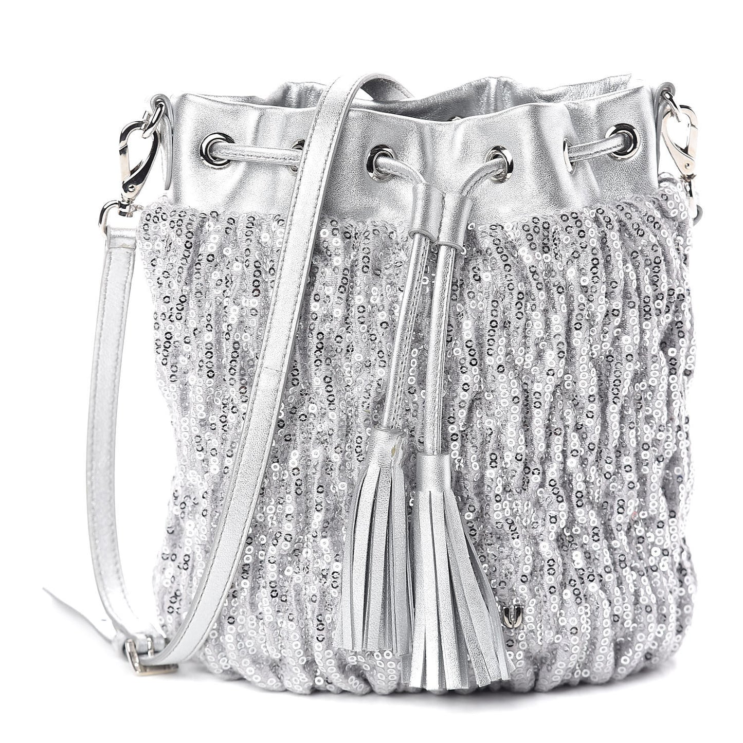 Paillettes Mate Bucket Bag Argento