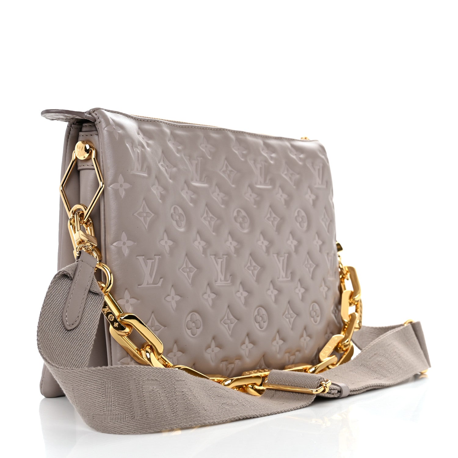 Louis Vuitton Lambskin Embossed Monogram Coussin MM Grey 2 of 11
