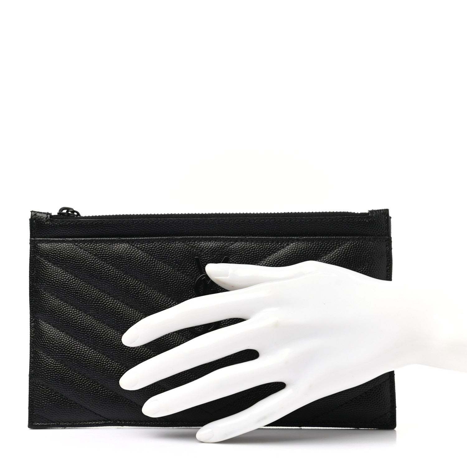 Saint Laurent Grain De Poudre Chevron Monogram Bill Pouch Black 2 of 6