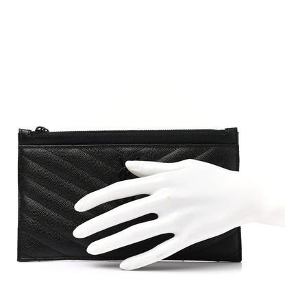 Saint Laurent Grain De Poudre Chevron Monogram Bill Pouch Black 2 of 6
