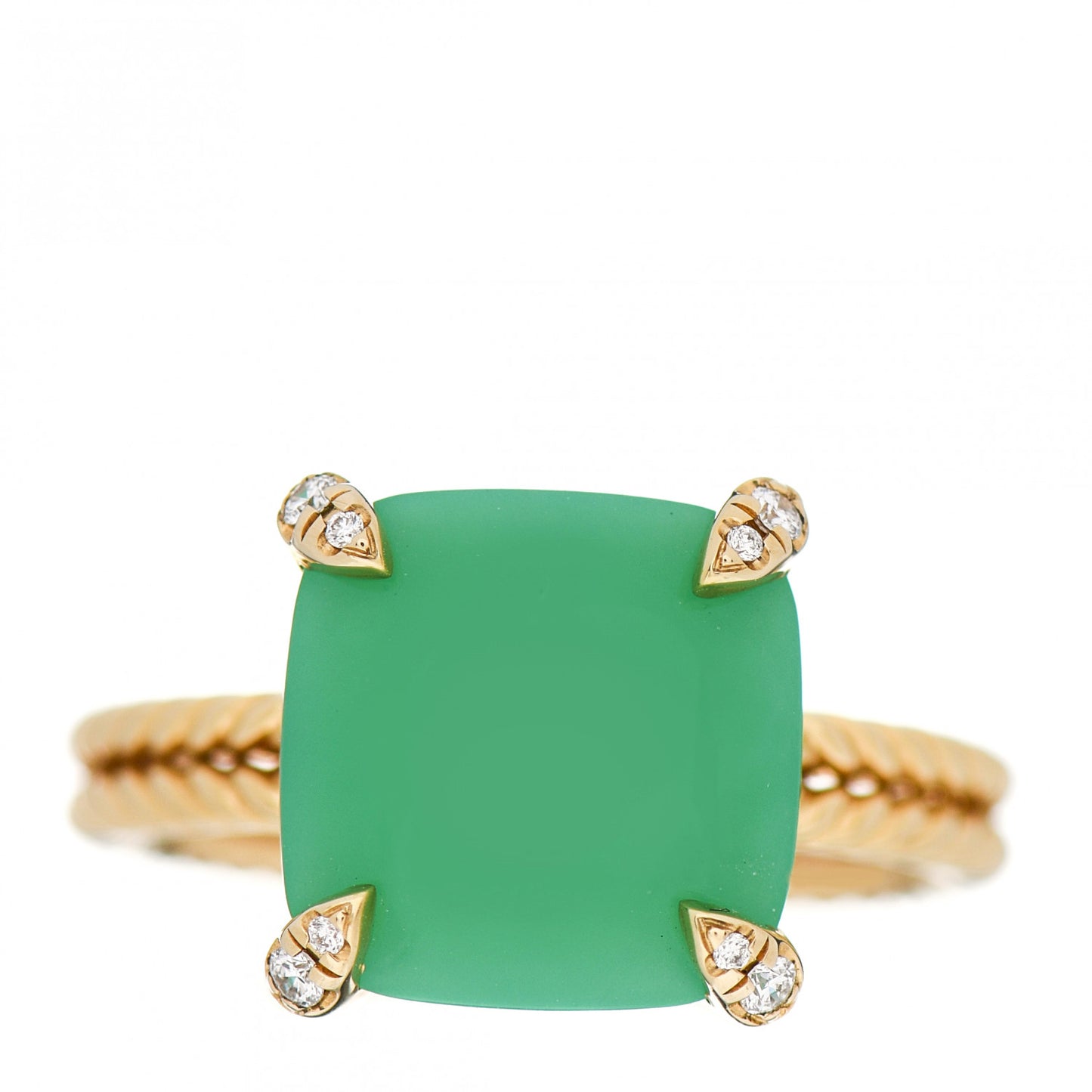 18K Yellow Gold Diamond Chrysoprase 11mm Chatelaine Ring 52 6