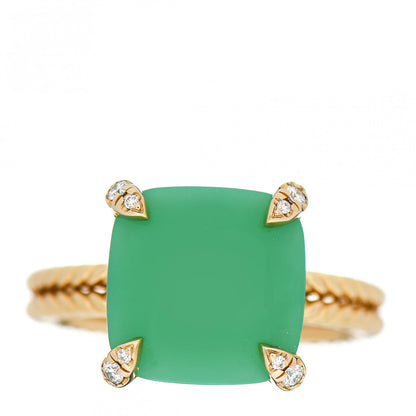 David Yurman 18K Yellow Gold Diamond Chrysoprase 11mm Chatelaine Ring 52 6 1 of 5