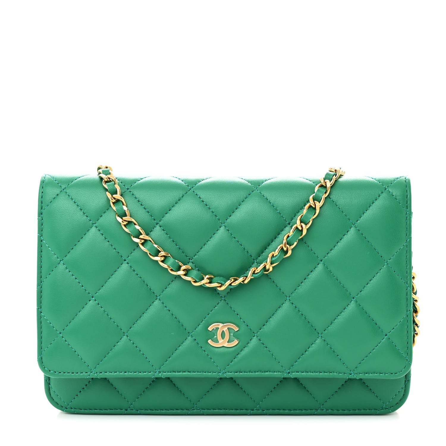 Chanel Lambskin Quilted Wallet On Chain WOC Green 1 of 12