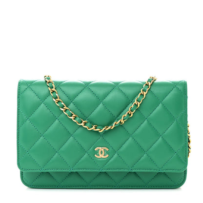 Chanel Lambskin Quilted Wallet On Chain WOC Green 1 of 12