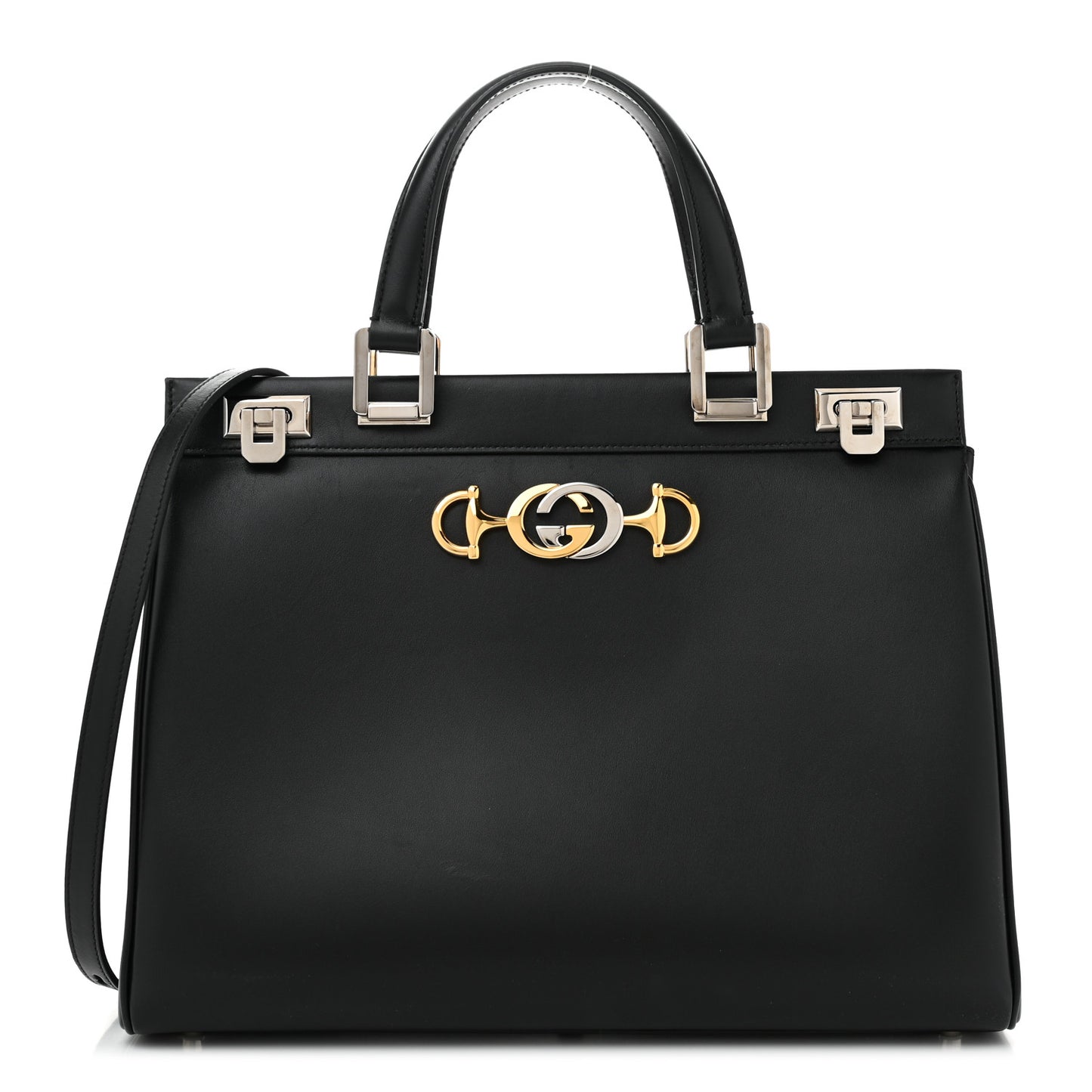 Smooth Calfskin Medium Zumi Top Handle Bag Black
