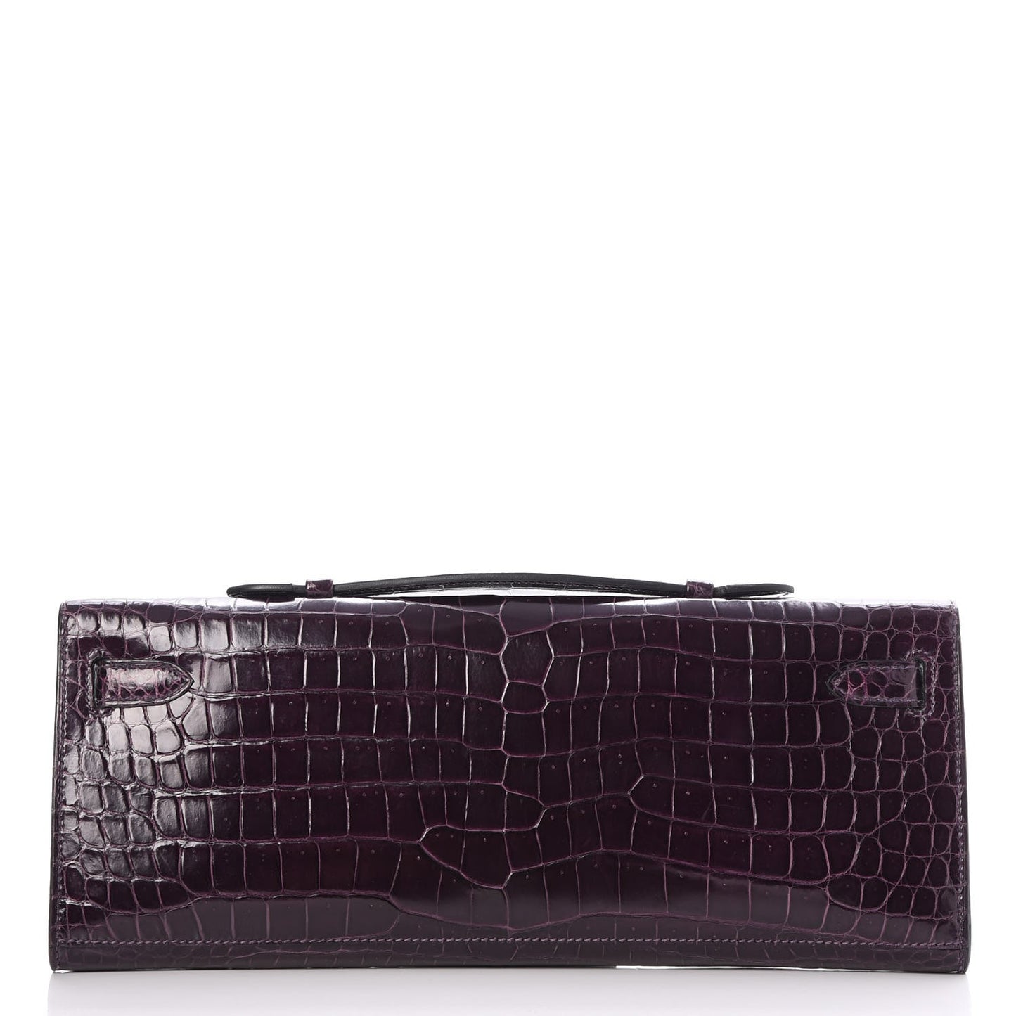 Shiny Porosus Crocodile Kelly Cut Pochette Aubergine