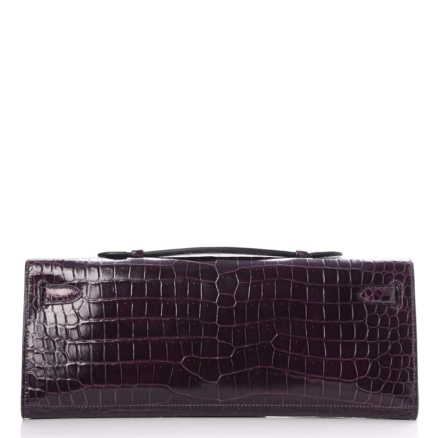 Hermes Shiny Porosus Crocodile Kelly Cut Pochette Aubergine 4 of 23