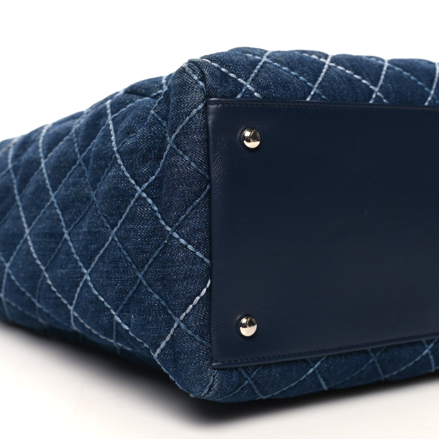 Chanel Denim Quilted Large Coco Handle Shopping Tote Blue 10 of 11