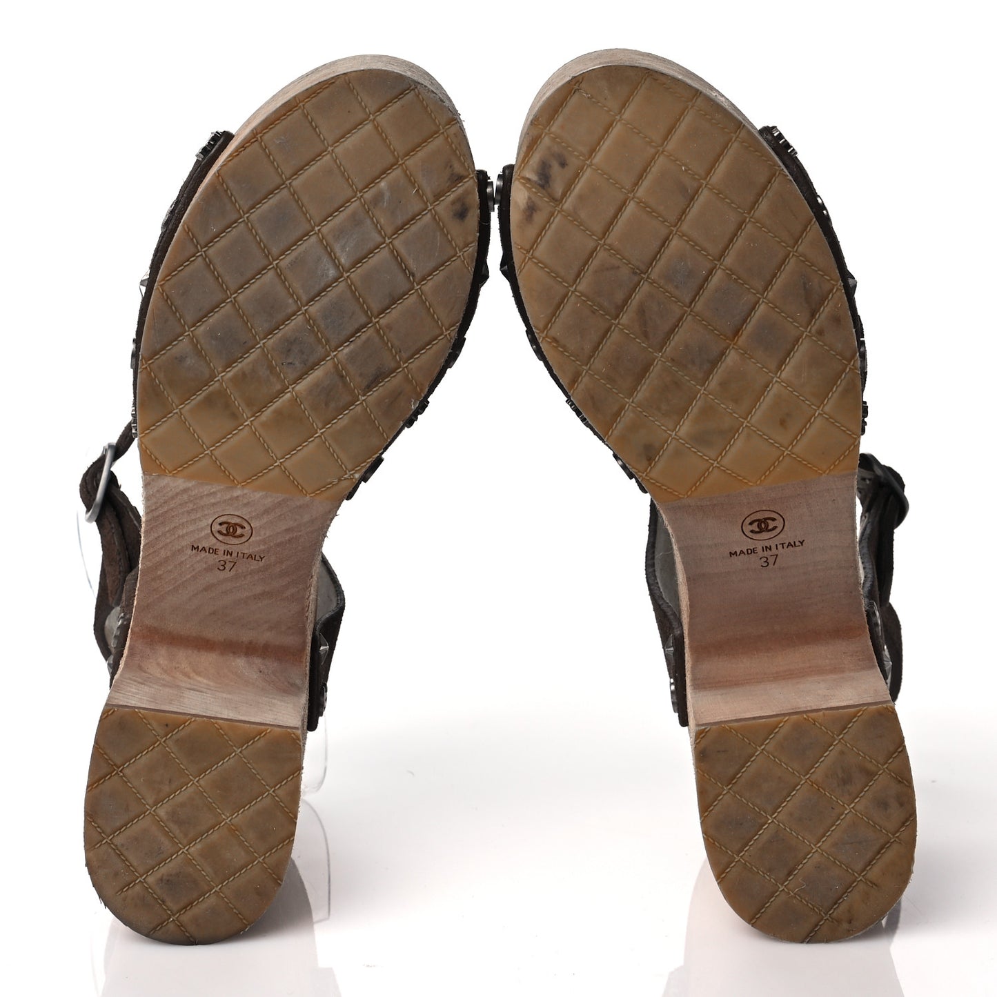 Suede Wooden Studded Platform Sandals 37 Brown