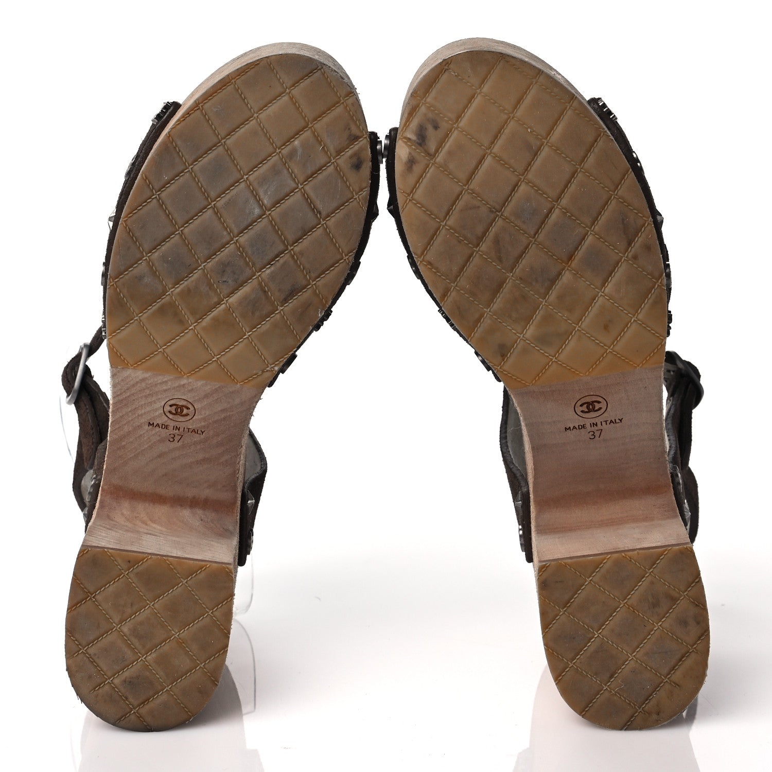 Chanel Suede Wooden Studded Platform Sandals 37 Brown 7 of 11