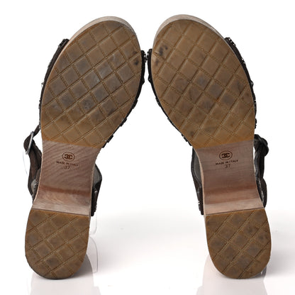 Chanel Suede Wooden Studded Platform Sandals 37 Brown 7 of 11