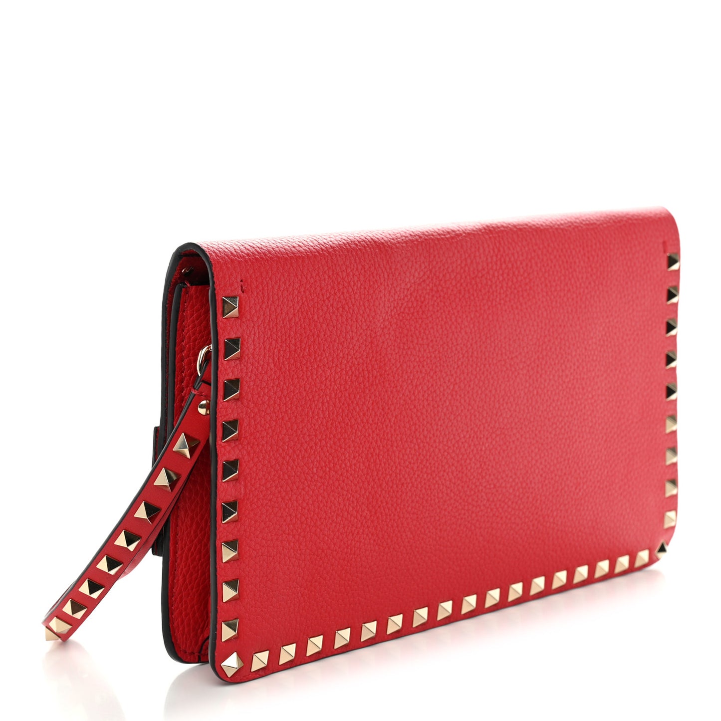 Pebble Calfskin Rockstud Side Slip Wristlet Clutch Rosso