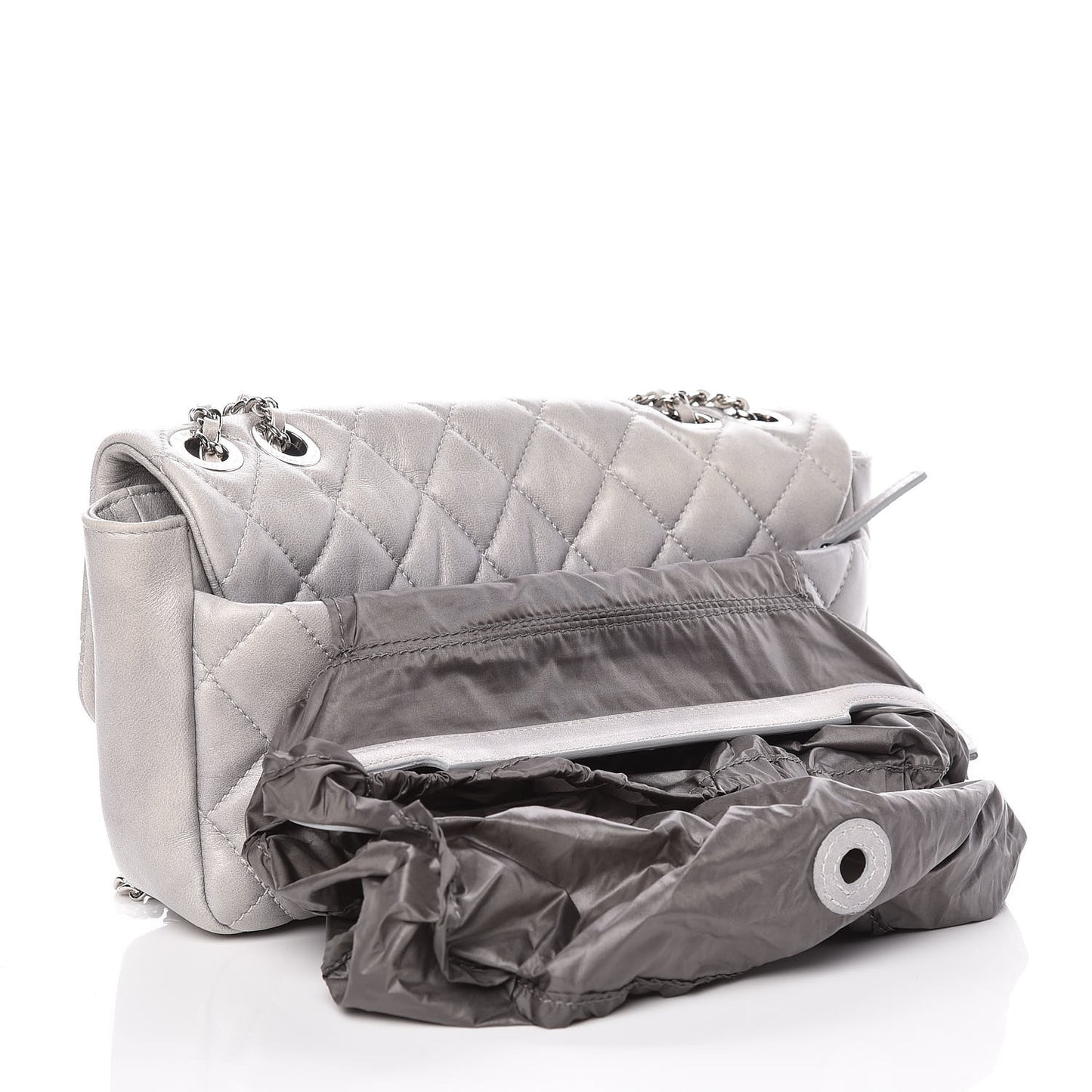 Rubber Quilted Lambskin Medium Coco Rain Flap Grey