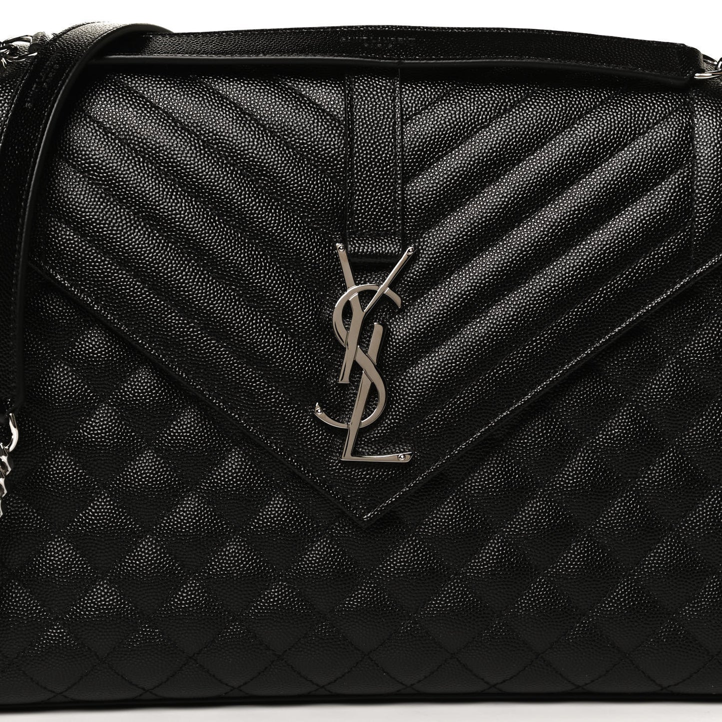 Grain De Poudre Textured Mixed Matelasse Large Triquilt Monogram Satchel Black