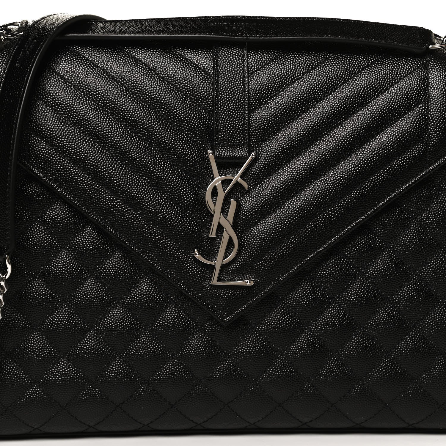 Saint Laurent Grain De Poudre Textured Mixed Matelasse Large Triquilt Monogram Satchel Black 8 of 11