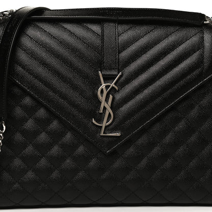 Saint Laurent Grain De Poudre Textured Mixed Matelasse Large Triquilt Monogram Satchel Black 8 of 11