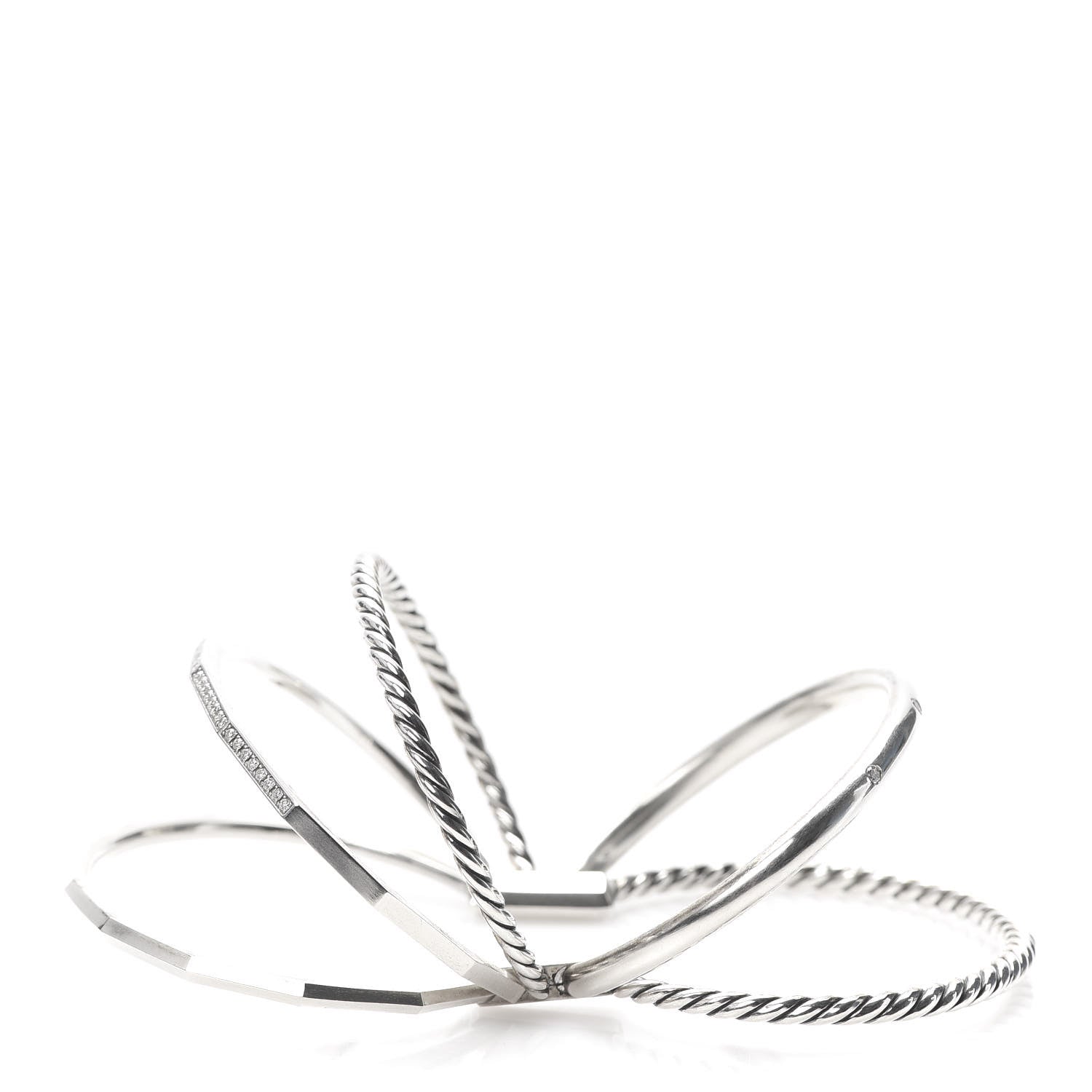 David Yurman Sterling Silver Diamond Narrow Stax Cuff Bracelet 4 of 5