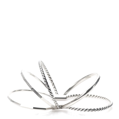 David Yurman Sterling Silver Diamond Narrow Stax Cuff Bracelet 4 of 5