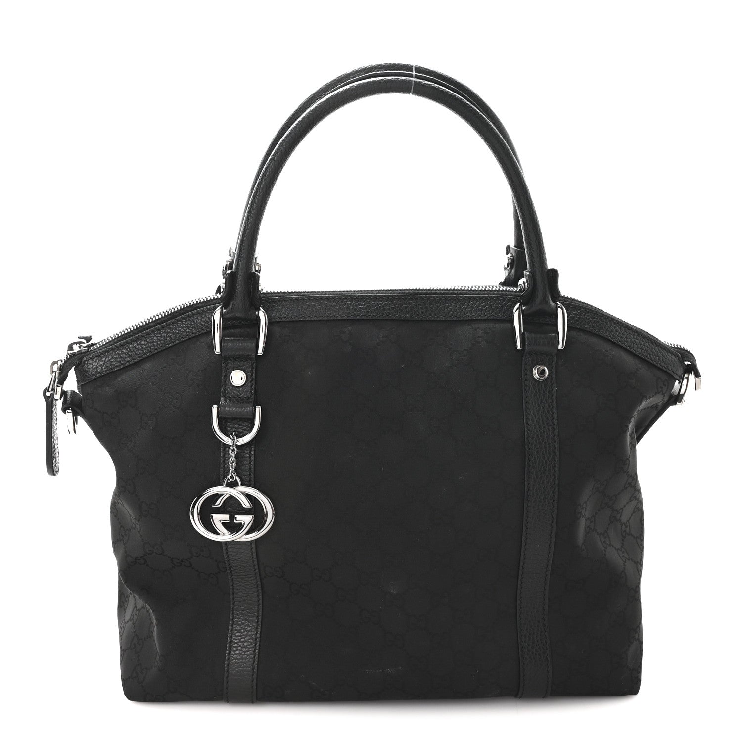 Gucci Nylon Monogram Medium GG Charm Dome Satchel Black 8 of 11