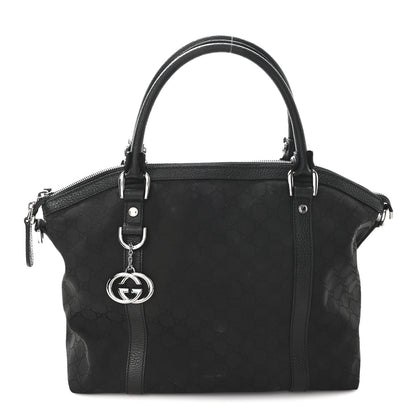 Gucci Nylon Monogram Medium GG Charm Dome Satchel Black 8 of 11