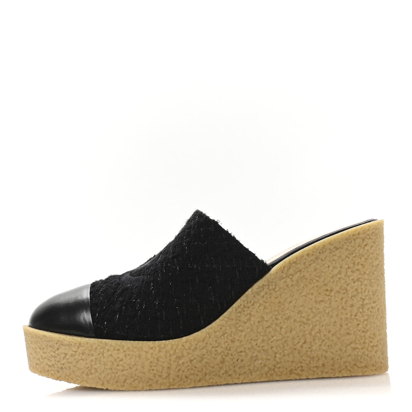 Iridescent Wool Tweed Lambskin CC Mules 39 Black