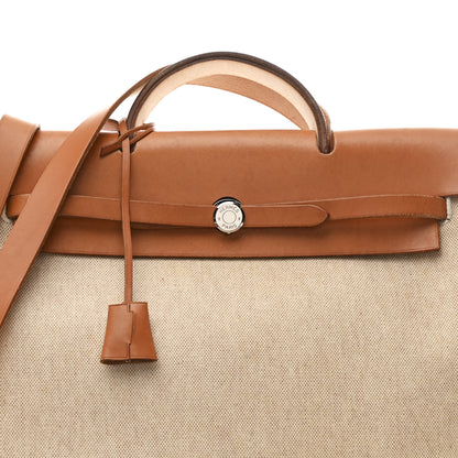 Hermes Toile Vache Calfskin Herbag 39 MM Black Natural 9 of 12