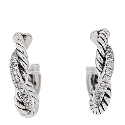 David Yurman Sterling Silver Diamond Petite Infinity Huggie Hoop Earrings 1 of 4