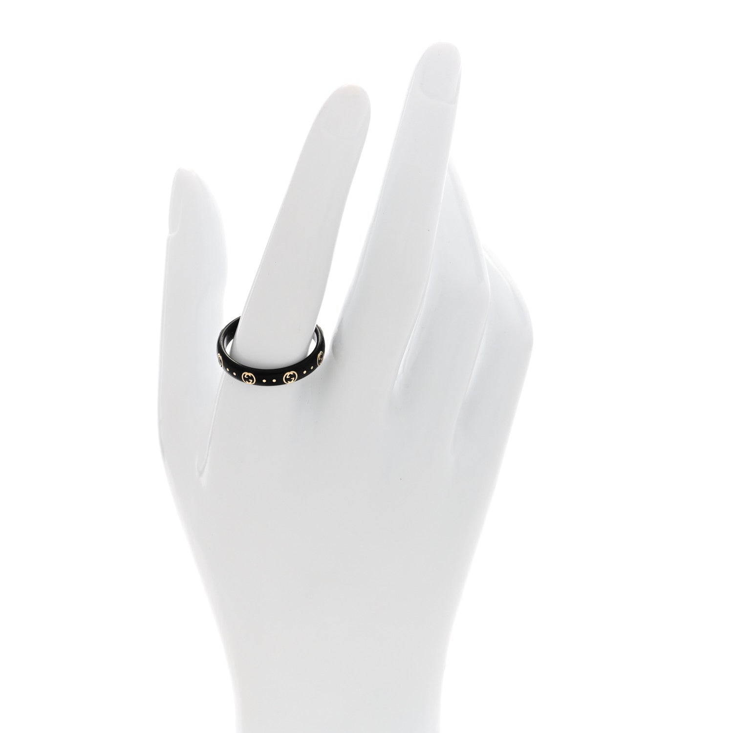 Gucci 18K Yellow Gold Synthetic Corundum Icon Ring Black 62 10 2 of 5